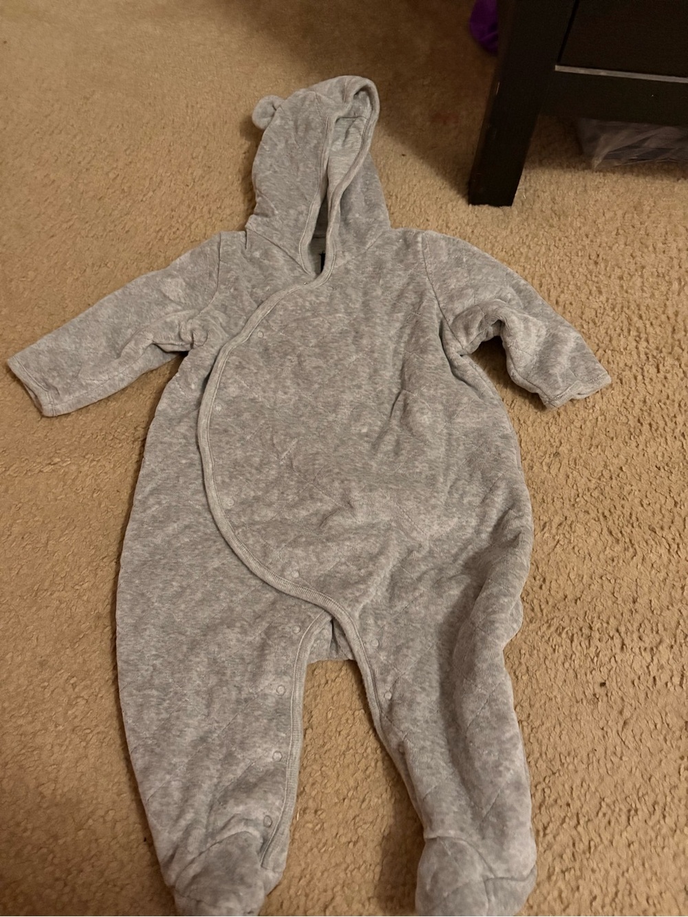 GAP Heather Gray Hooded Baby Footed One-Piece